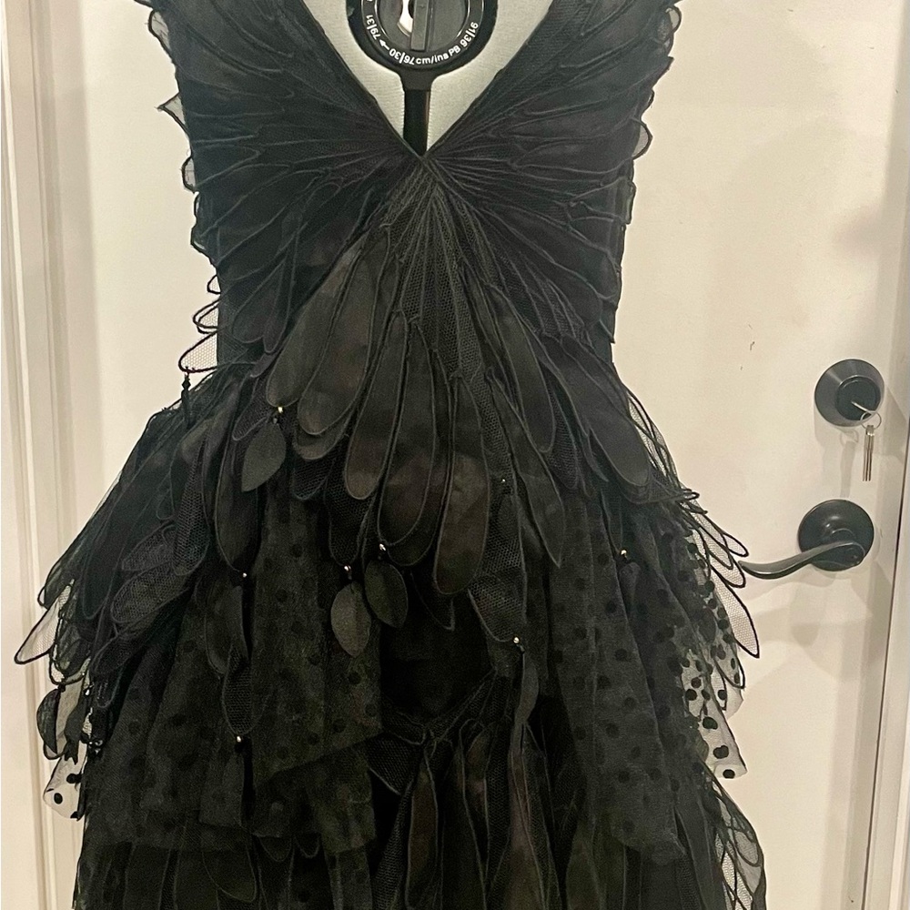 Zimmermann BlackSwan fluted tulle mini dress, feathers, deep plunge, EUC, 0(0-5) - Picture 10 of 16